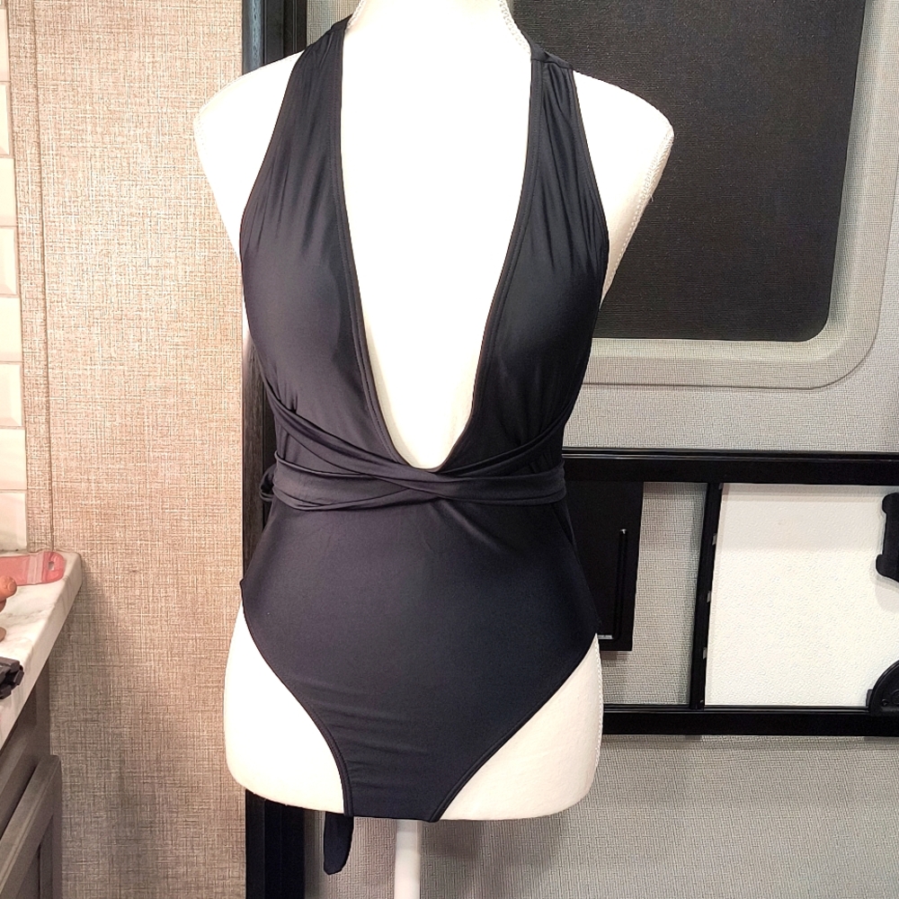 XS Deep V Neck 1 Piece W/ Long Strap That Can Be Worn Creatively In Several Ways